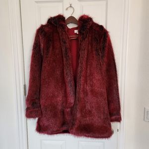 LPA Faux Fur Hooded Coat Clr: Blood Red NWT